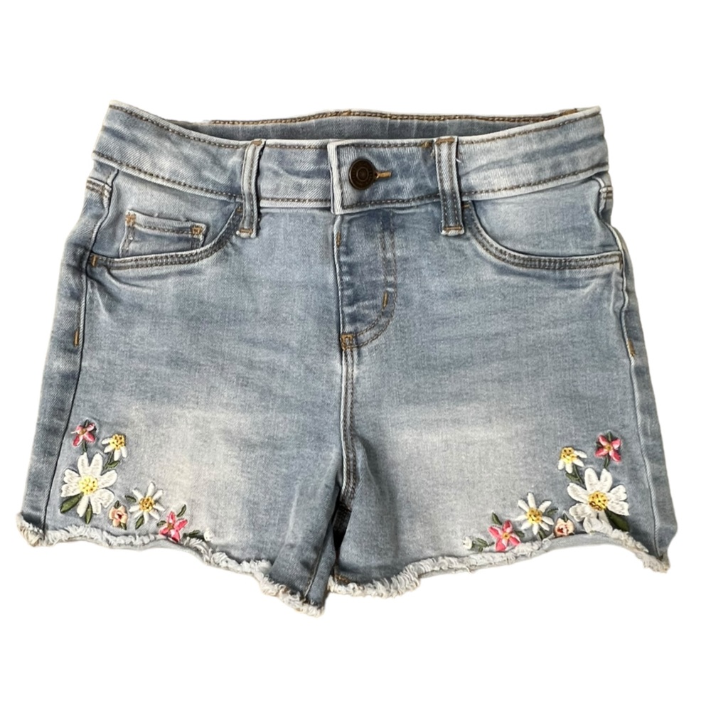 Girls Jumping Beans Light Blue Floral Embroidered Denim Cutoff Shorts - 8